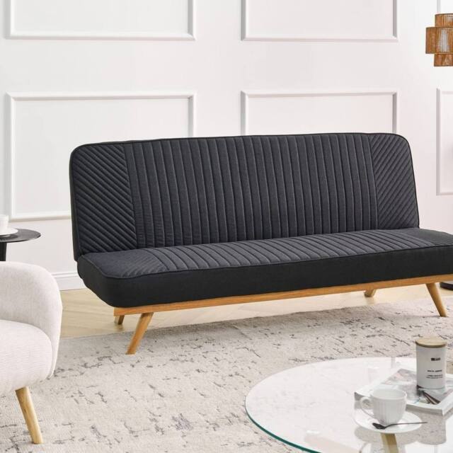 Wyld and Coco Black 2-Seater Fabric Sofa Bed Tufted Backrest Wood-Effect Legs - image 1