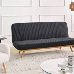 Wyld and Coco Black 2-Seater Fabric Sofa Bed Tufted Backrest Wood-Effect Legs