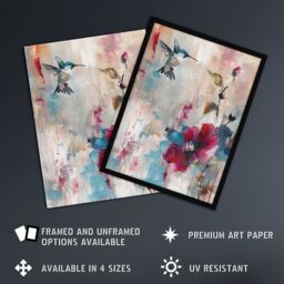 "Artery8 Hummingbird & Zinnia Flower Blooms Oil Painting Wall Art Print - Size: W12"" x H16""" - thumbnail 2