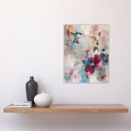 "Artery8 Hummingbird & Zinnia Flower Blooms Oil Painting Wall Art Print - Size: W12"" x H16""" - thumbnail 4