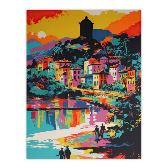 "Artery8 Wall Art Print Guanabara Bay Rio De Janeiro Brazilian Beach Seascape Vibrant Bold Bright Colourful Painting Poster - Size: W24"" x H32""" - image 1