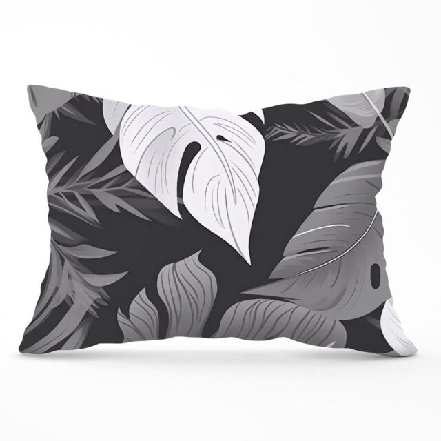 Warren Reed - Designer Black White Tropical Leaves Cushions in Grey - Size: 45 cm x 45 cm - image 1