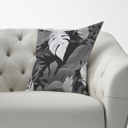 Warren Reed - Designer Black White Tropical Leaves Cushions in Grey - Size: 45 cm x 45 cm - thumbnail 3