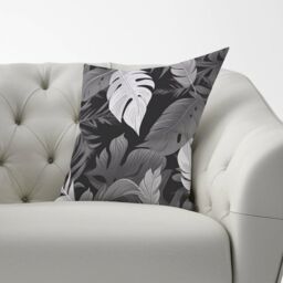 Warren Reed - Designer Black White Tropical Leaves Cushions in Grey - Size: 45 cm x 45 cm - thumbnail 2