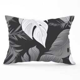 Warren Reed - Designer Black White Tropical Leaves Cushions in Grey - Size: 45 cm x 45 cm - thumbnail 1