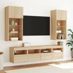 Berkfield Home TV Wall Cabinets with LED Lights 2 pcs Sonoma Oak 40x30x40 cm in Brown - Size: 40 x 30 x 40 cm - thumbnail 5