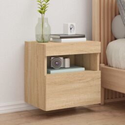 Berkfield Home TV Wall Cabinets with LED Lights 2 pcs Sonoma Oak 40x30x40 cm in Brown - Size: 40 x 30 x 40 cm - thumbnail 1