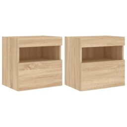 Berkfield Home TV Wall Cabinets with LED Lights 2 pcs Sonoma Oak 40x30x40 cm in Brown - Size: 40 x 30 x 40 cm - thumbnail 2