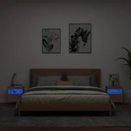 Berkfield Home TV Wall Cabinets with LED Lights 2 pcs Sonoma Oak 40x30x40 cm in Brown - Size: 40 x 30 x 40 cm - thumbnail 3