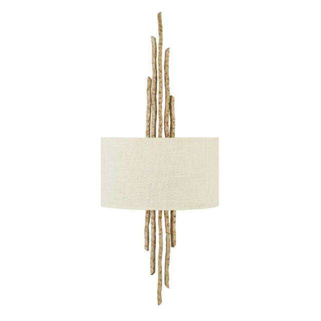 Loops Twin Wall Light Hand Hammered Twig Effect White Shade Champagne Gold LED E14 60W