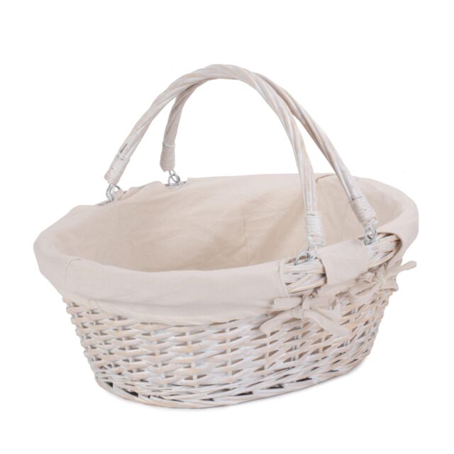 Red Hamper Wicker Medium White Swing Handle Shopping Basket - image 1