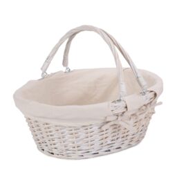 Red Hamper Wicker Medium White Swing Handle Shopping Basket