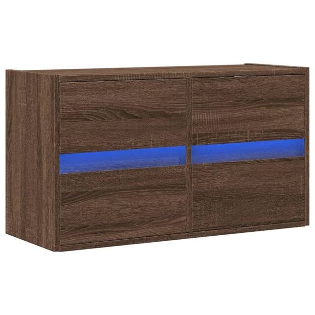 Berkfield Home TV Wall Cabinet with LED Lights Brown Oak 80x31x45 cm - Size: 80 x 31 x 45 cm - image 1