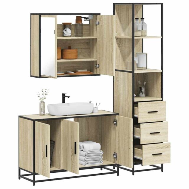 Berkfield Home 3 Piece Bathroom Furniture Set Sonoma Oak Engineered Wood in Brown - image 1