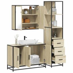 Berkfield Home 3 Piece Bathroom Furniture Set Sonoma Oak Engineered Wood in Brown - thumbnail 1