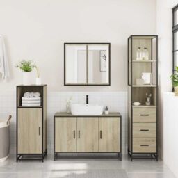 Berkfield Home 3 Piece Bathroom Furniture Set Sonoma Oak Engineered Wood in Brown - thumbnail 4