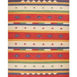 Wyld and Coco Klim Multicolour Handwoven Cotton Kilim Rug 140 x 200 cm Tassels - Size: 140 cm x 200 cm - thumbnail 2