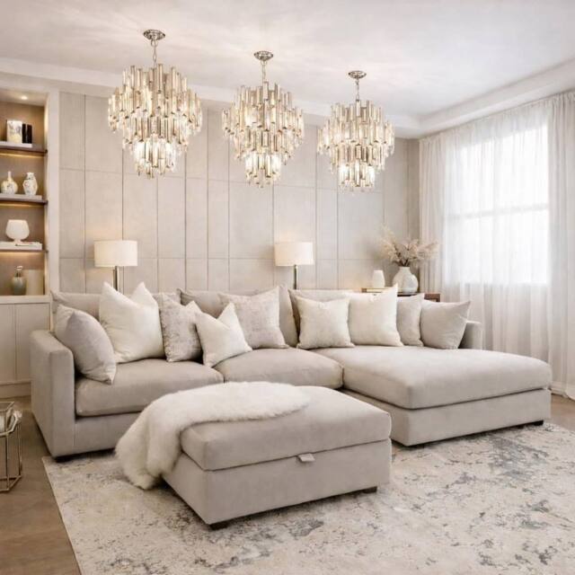 Home & Love Luxury Ana Chaise Sofa Right Chaise Corner Sofa - Naples Cream - image 1