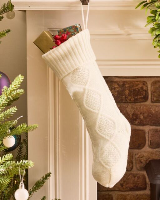 Dibor Set of 4 Ivory Chunky Knit Christmas Xmas Gift Decoration Christmas Stocking in White - Size: 4 Pack - image 1