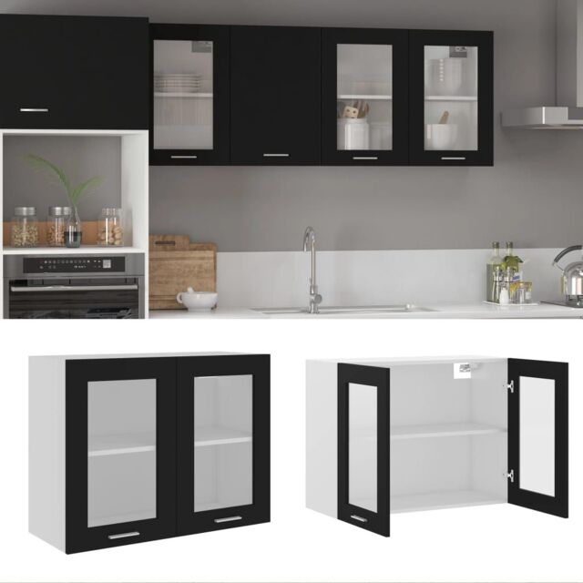 Berkfield Home Hanging Glass Cabinet Black 80x31x60 cm Engineered Wood - Size: 80 x 31 x 60 cm - image 1