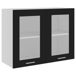 Berkfield Home Hanging Glass Cabinet Black 80x31x60 cm Engineered Wood - Size: 80 x 31 x 60 cm - thumbnail 2