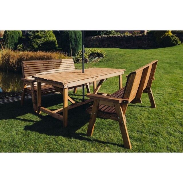 Churnet Valley Garden Furniture Ltd Valley Table Set - L220cm - Min Assembly Required - Set of Cushion Inc in Brown - image 1