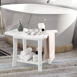 CASART Bathroom Shower Bench Shower Seat Stool w/ Shelf Bath Shower Chair in White - thumbnail 6