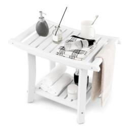 CASART Bathroom Shower Bench Shower Seat Stool w/ Shelf Bath Shower Chair in White - thumbnail 1