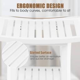 CASART Bathroom Shower Bench Shower Seat Stool w/ Shelf Bath Shower Chair in White - thumbnail 4