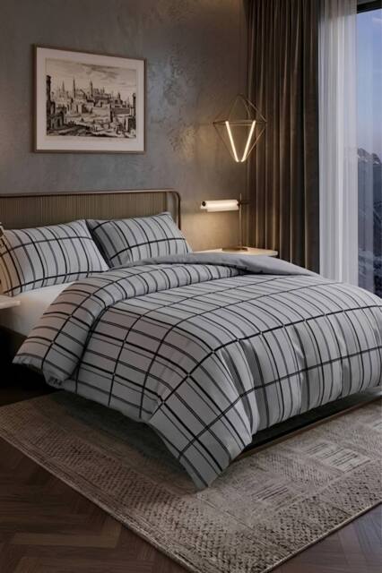 Pamposh Printed Duvet Cover Set King Size Reversible Quilt Covers in Grey - Size: Super King - image 1