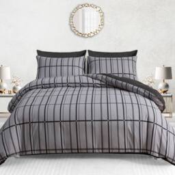 Pamposh Printed Duvet Cover Set King Size Reversible Quilt Covers in Grey - Size: Super King - thumbnail 2