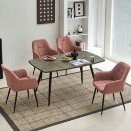 SONARA Ergonomic Set of 4 Dining Chairs with Plush Chenille Fabric in Light Red - thumbnail 5