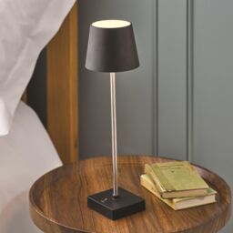 mysmartbuy Battery or USB Operated Table Lamp - Modern Portable Cordless LED Light with Black Shade & Base & Silver Stand - H36 x 10.5cm - thumbnail 2