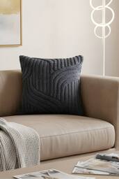 Living and Home 3D Wave Textured Plush Throw Pillow Cover in Dark Grey - thumbnail 2