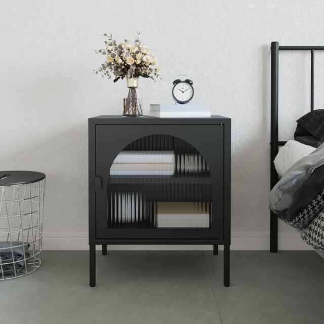 Berkfield Home Nightstand Black 50x35x60 cm Glass & Steel - Size: 50 x 35 x 60 cm - image 1
