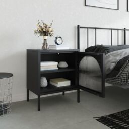 Berkfield Home Nightstand Black 50x35x60 cm Glass & Steel - Size: 50 x 35 x 60 cm - thumbnail 3