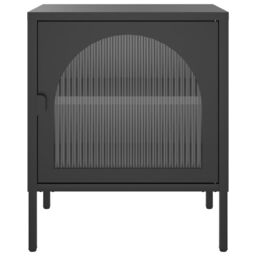 Berkfield Home Nightstand Black 50x35x60 cm Glass & Steel - Size: 50 x 35 x 60 cm - thumbnail 5