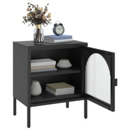 Berkfield Home Nightstand Black 50x35x60 cm Glass & Steel - Size: 50 x 35 x 60 cm - thumbnail 4