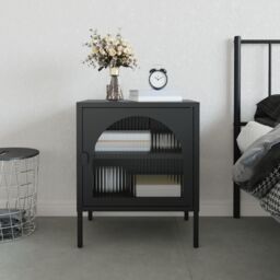 Berkfield Home Nightstand Black 50x35x60 cm Glass & Steel - Size: 50 x 35 x 60 cm - thumbnail 1