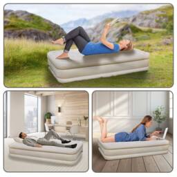 KORVIXA SINGLE INFLATABLE HIGH RAISED AIR BED MATTRESS in Beige - Size: Double - thumbnail 5