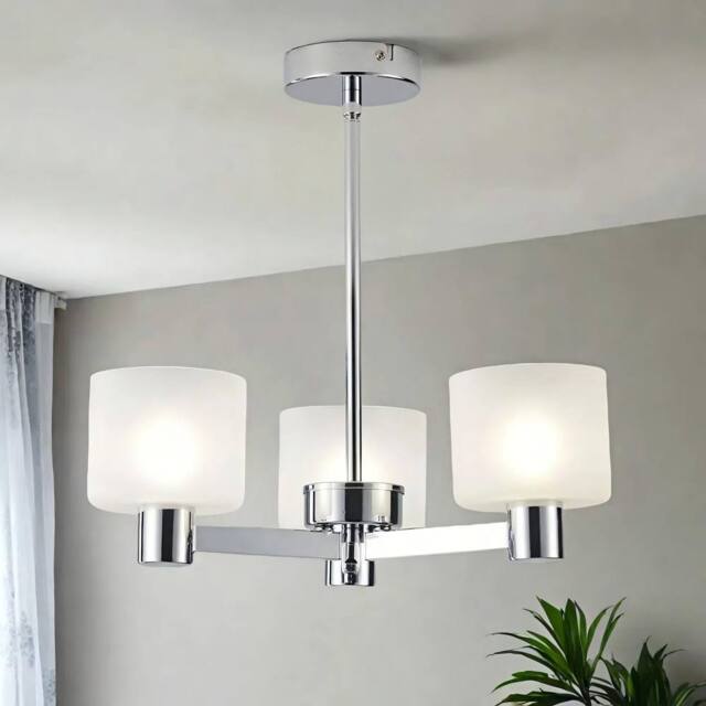 Harper Living Men's 3 Lights Semi Flush Ceiling Lamp with Frosted Glass Shades, Chrome Finish in Silver - image 1