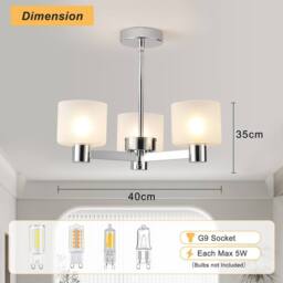 Harper Living Men's 3 Lights Semi Flush Ceiling Lamp with Frosted Glass Shades, Chrome Finish in Silver - thumbnail 7