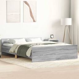 Berkfield Home Durable Bed Frame with Headboard & Footboard Grey Sonoma 135x19 - Size: Double - thumbnail 2