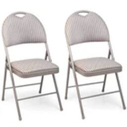 EONLION 2PCS Metal Folding Chair High Back Foldable Padded Seat in Beige