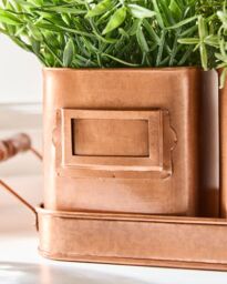 Dibor Set of 3 Antique Copper Metal Indoor Outdoor Garden Plant Pots on Tray (W) 43cm, (H) 12cm - thumbnail 4