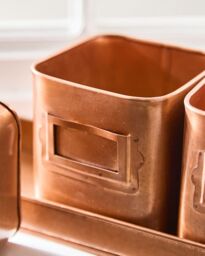Dibor Set of 3 Antique Copper Metal Indoor Outdoor Garden Plant Pots on Tray (W) 43cm, (H) 12cm - thumbnail 3