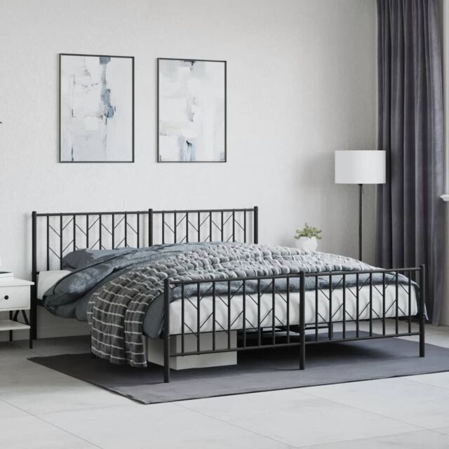 Berkfield Home Metal Bed Frame without Mattress with Footboard Black 183x213cm - Size: 183x213 cm - image 1