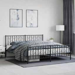 Berkfield Home Metal Bed Frame without Mattress with Footboard Black 183x213cm - Size: 183x213 cm - thumbnail 1
