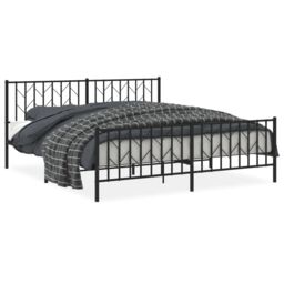 Berkfield Home Metal Bed Frame without Mattress with Footboard Black 183x213cm - Size: 183x213 cm - thumbnail 2