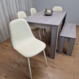 KOSY KOALA Dining Table Set In Grey, 4 Diamond-Pattern Cream Chairs, & 1 Bench. Kitchen Dining Table for 4 in Grey - Size: 140 cm x 80 cm - thumbnail 4